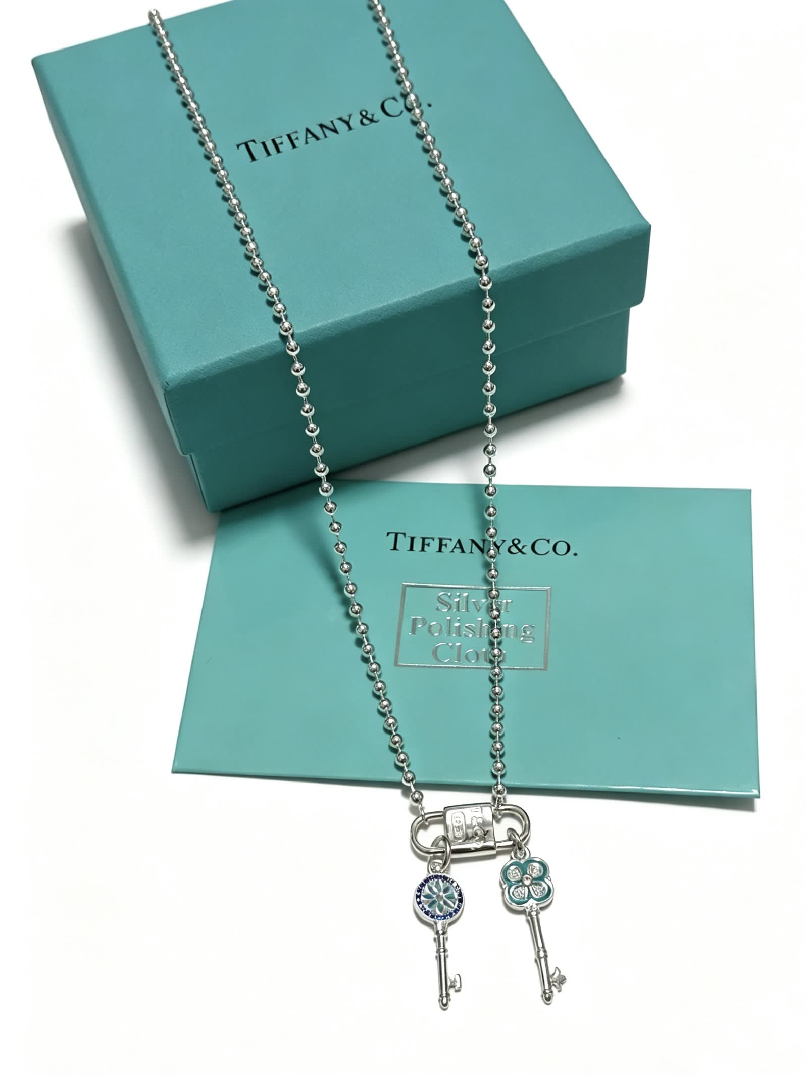 Tiffany & Co. Blue Enamel Lock and Key Necklace